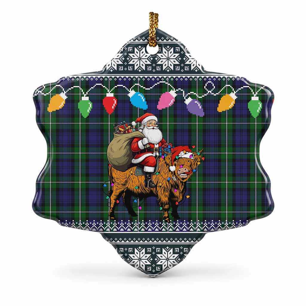Forbes Nollaig Chridheil Santa Highland Coo Tartan Ceramic Snow Flake Ornament