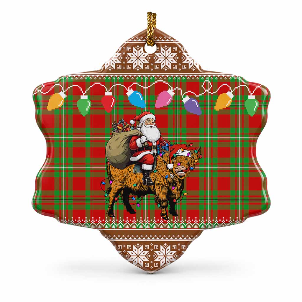 Callander Nollaig Chridheil Santa Highland Coo Tartan Ceramic Snow Flake Ornament