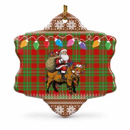 Callander Nollaig Chridheil Santa Highland Coo Tartan Ceramic Snow Flake Ornament