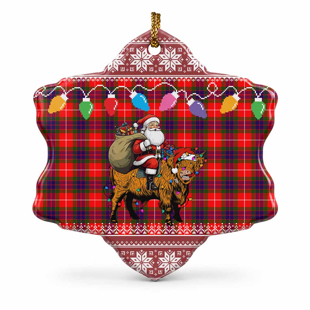 Abernethy Nollaig Chridheil Santa Highland Coo Tartan Ceramic Snow Flake Ornament