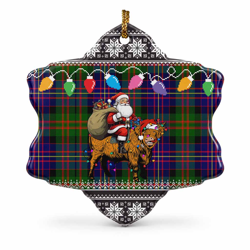 Chalmers Nollaig Chridheil Santa Highland Coo Tartan Ceramic Snow Flake Ornament