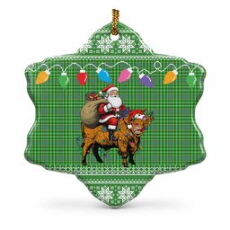 Currie Nollaig Chridheil Santa Highland Coo Tartan Ceramic Snow Flake Ornament