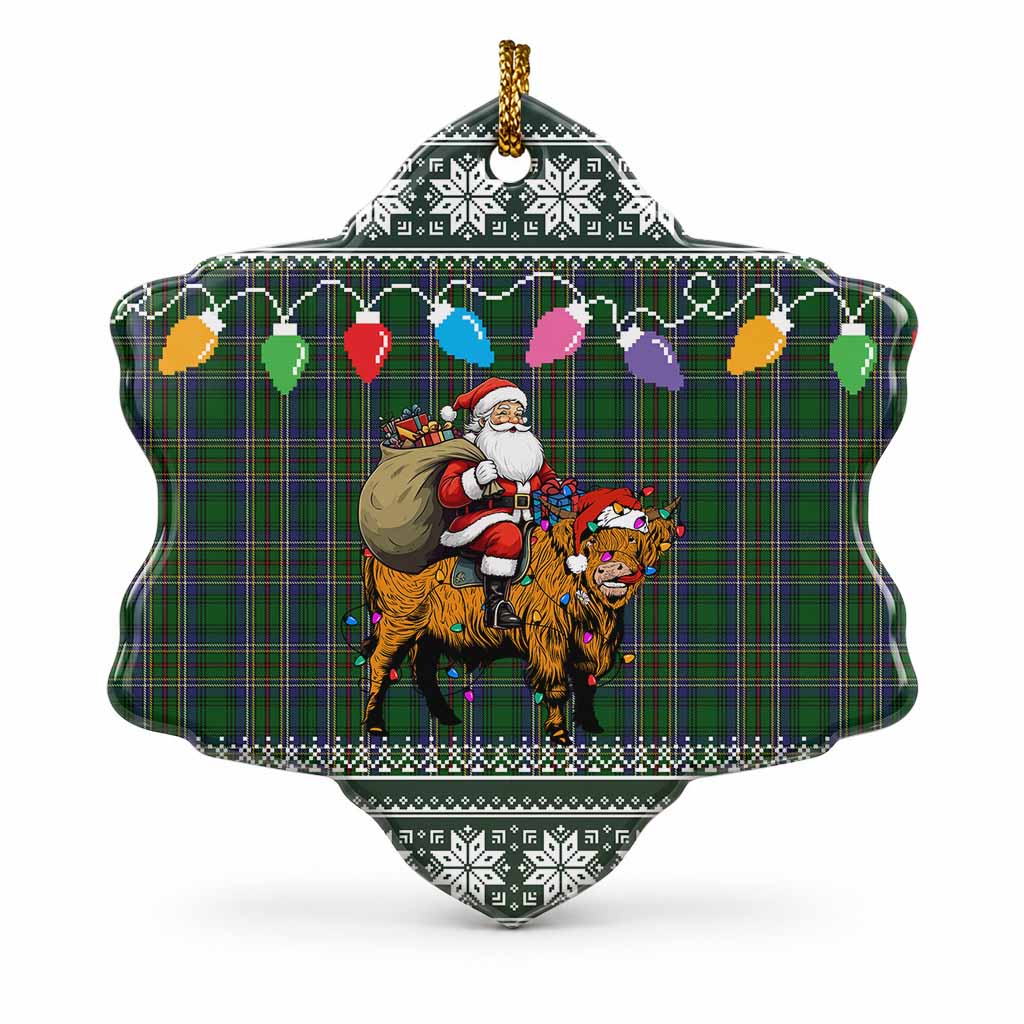 Cockburn Nollaig Chridheil Santa Highland Coo Tartan Ceramic Snow Flake Ornament
