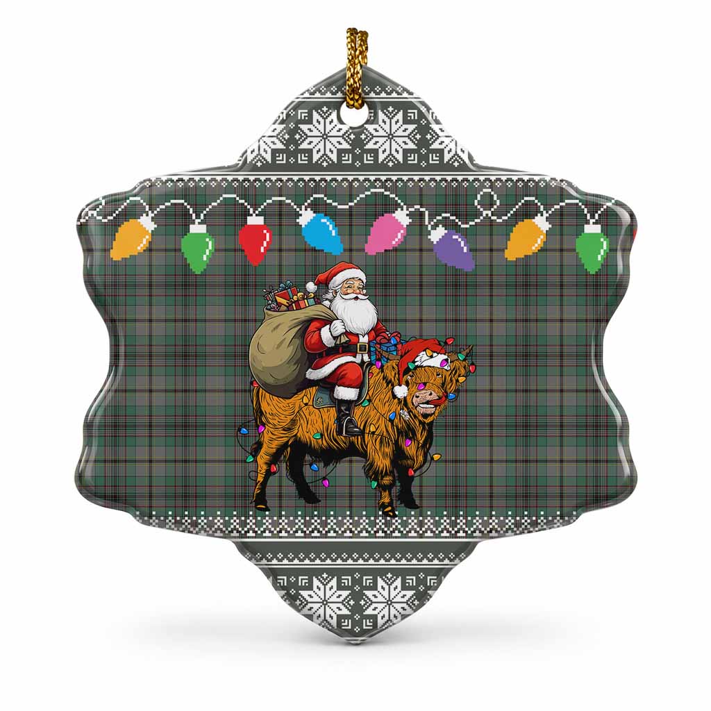 Craig Nollaig Chridheil Santa Highland Coo Tartan Ceramic Snow Flake Ornament