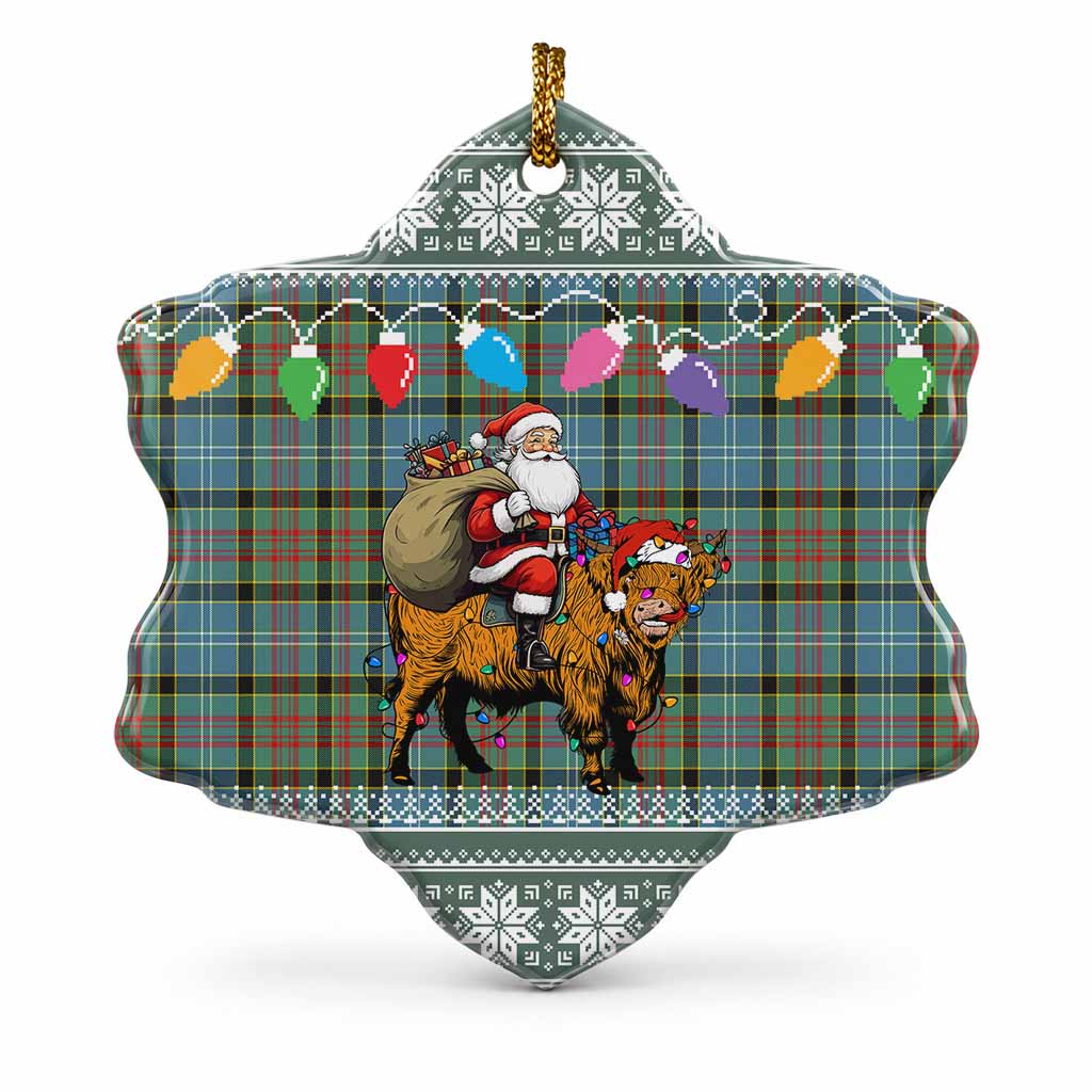 Cathcart Nollaig Chridheil Santa Highland Coo Tartan Ceramic Snow Flake Ornament