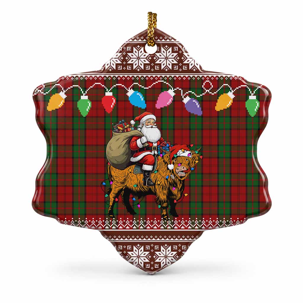 Dunbar Nollaig Chridheil Santa Highland Coo Tartan Ceramic Snow Flake Ornament