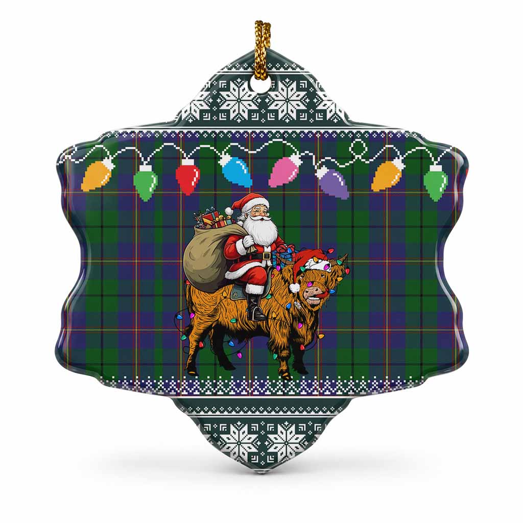 Carmichael Nollaig Chridheil Santa Highland Coo Tartan Ceramic Snow Flake Ornament