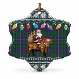 Carmichael Nollaig Chridheil Santa Highland Coo Tartan Ceramic Snow Flake Ornament