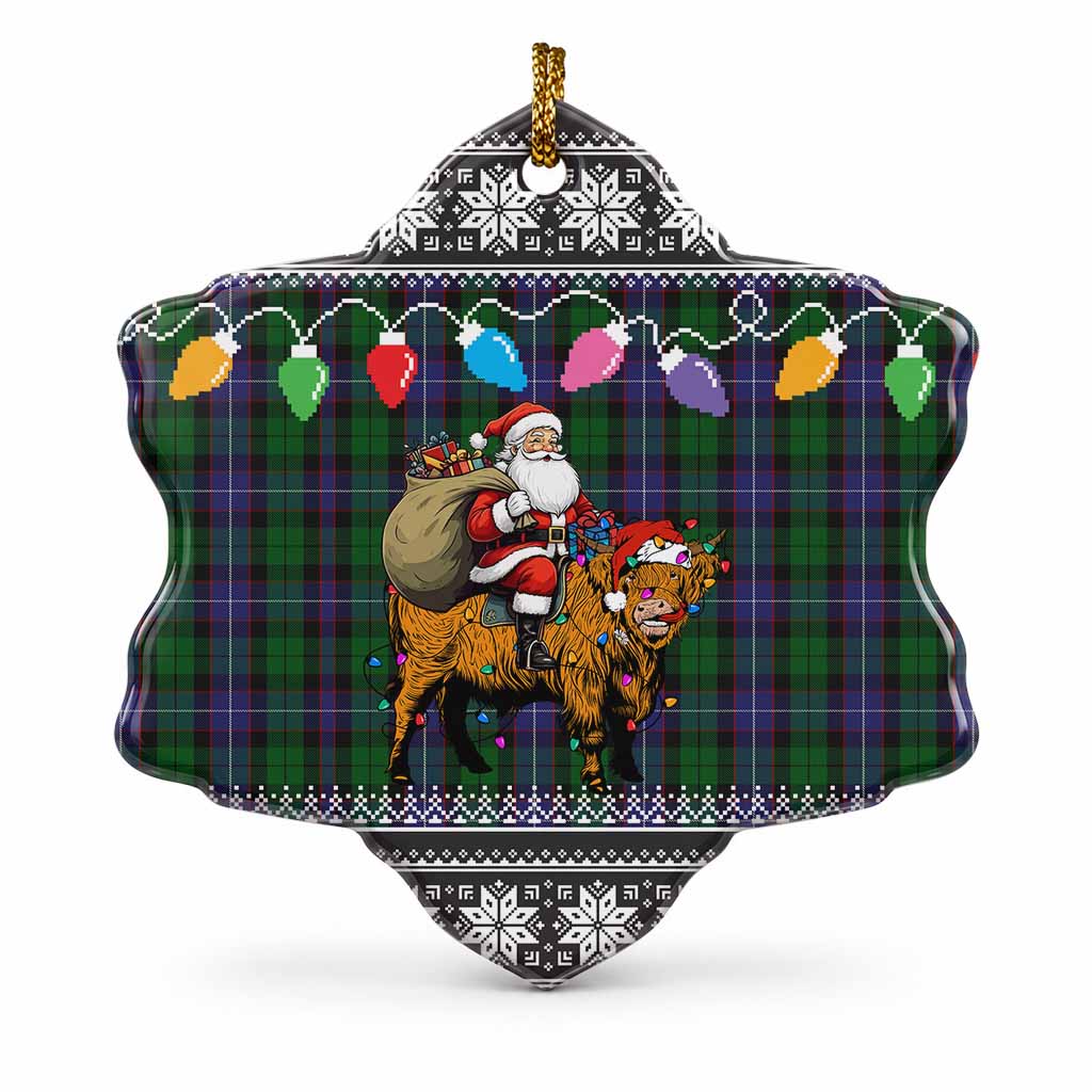Galbraith Nollaig Chridheil Santa Highland Coo Tartan Ceramic Snow Flake Ornament