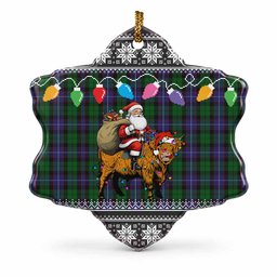 Galbraith Nollaig Chridheil Santa Highland Coo Tartan Ceramic Snow Flake Ornament