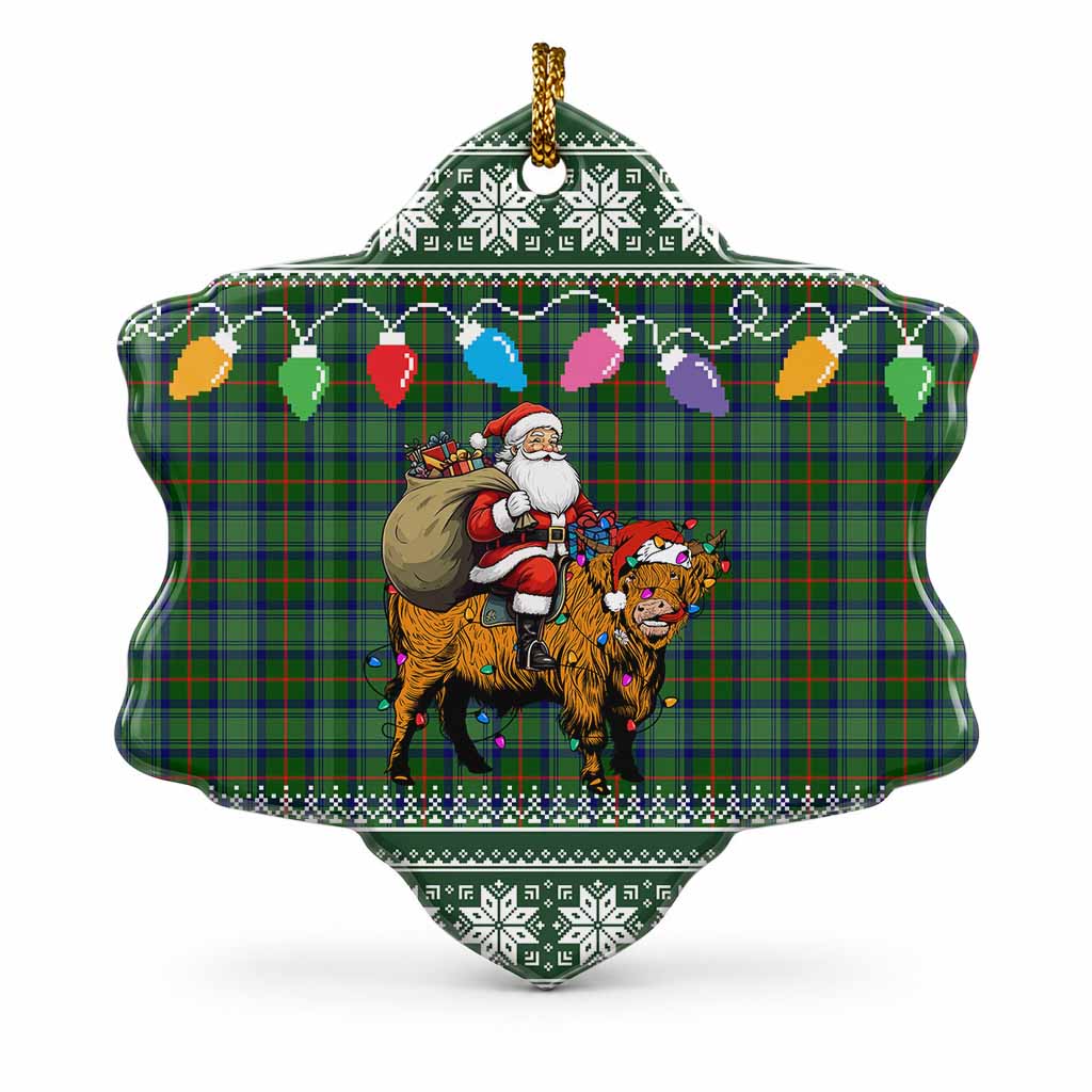 Cranstoun (Cranston) Nollaig Chridheil Santa Highland Coo Tartan Ceramic Snow Flake Ornament