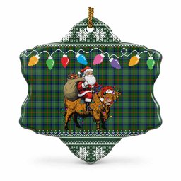Cranstoun (Cranston) Nollaig Chridheil Santa Highland Coo Tartan Ceramic Snow Flake Ornament
