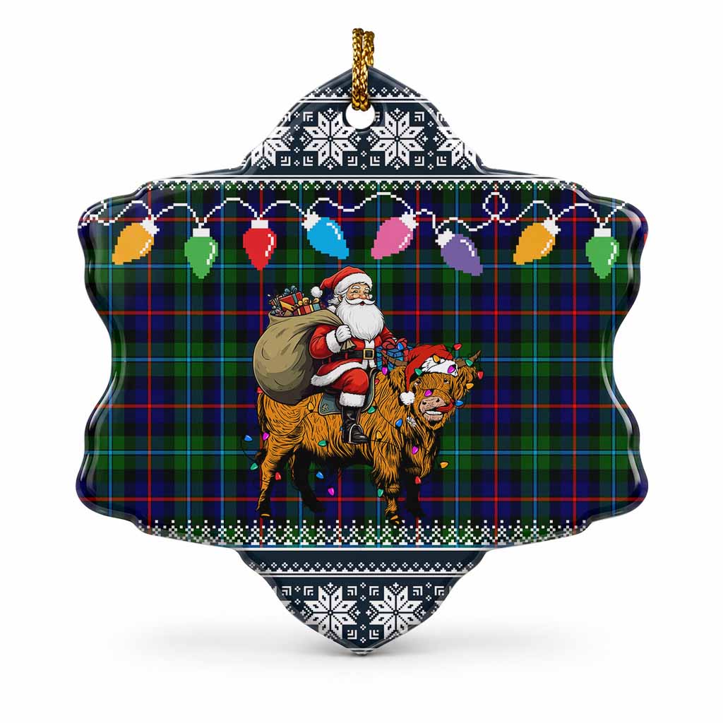 Calder Nollaig Chridheil Santa Highland Coo Tartan Ceramic Snow Flake Ornament