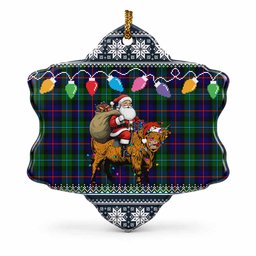 Calder Nollaig Chridheil Santa Highland Coo Tartan Ceramic Snow Flake Ornament