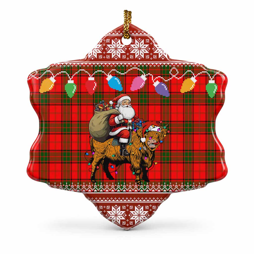 Adair Nollaig Chridheil Santa Highland Coo Tartan Ceramic Snow Flake Ornament