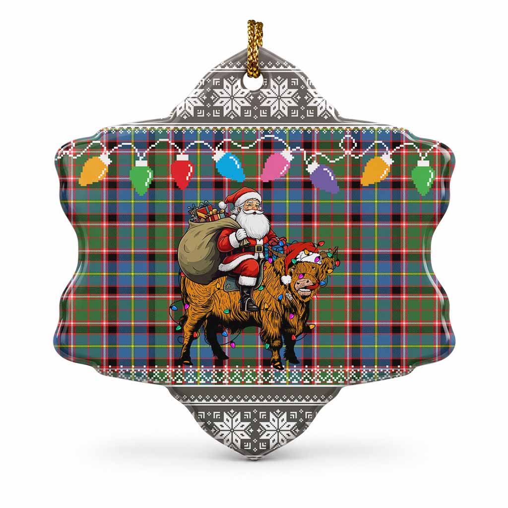 Glass Nollaig Chridheil Santa Highland Coo Tartan Ceramic Snow Flake Ornament