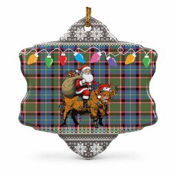 Glass Nollaig Chridheil Santa Highland Coo Tartan Ceramic Snow Flake Ornament