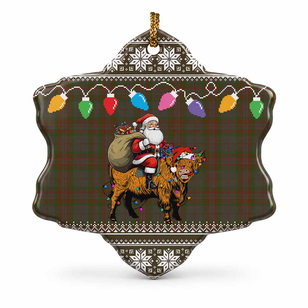 Gray Nollaig Chridheil Santa Highland Coo Tartan Ceramic Snow Flake Ornament