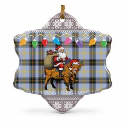 Bell Nollaig Chridheil Santa Highland Coo Tartan Ceramic Snow Flake Ornament