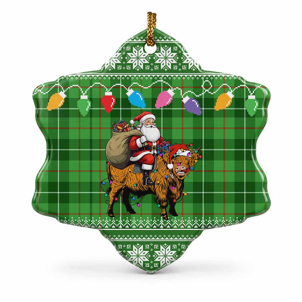 Boyle Nollaig Chridheil Santa Highland Coo Tartan Ceramic Snow Flake Ornament