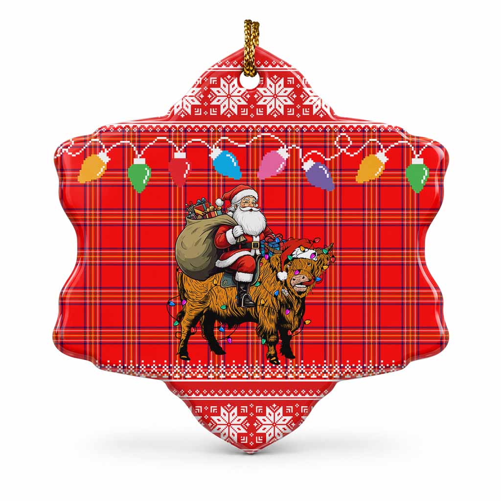 Burnett Nollaig Chridheil Santa Highland Coo Tartan Ceramic Snow Flake Ornament