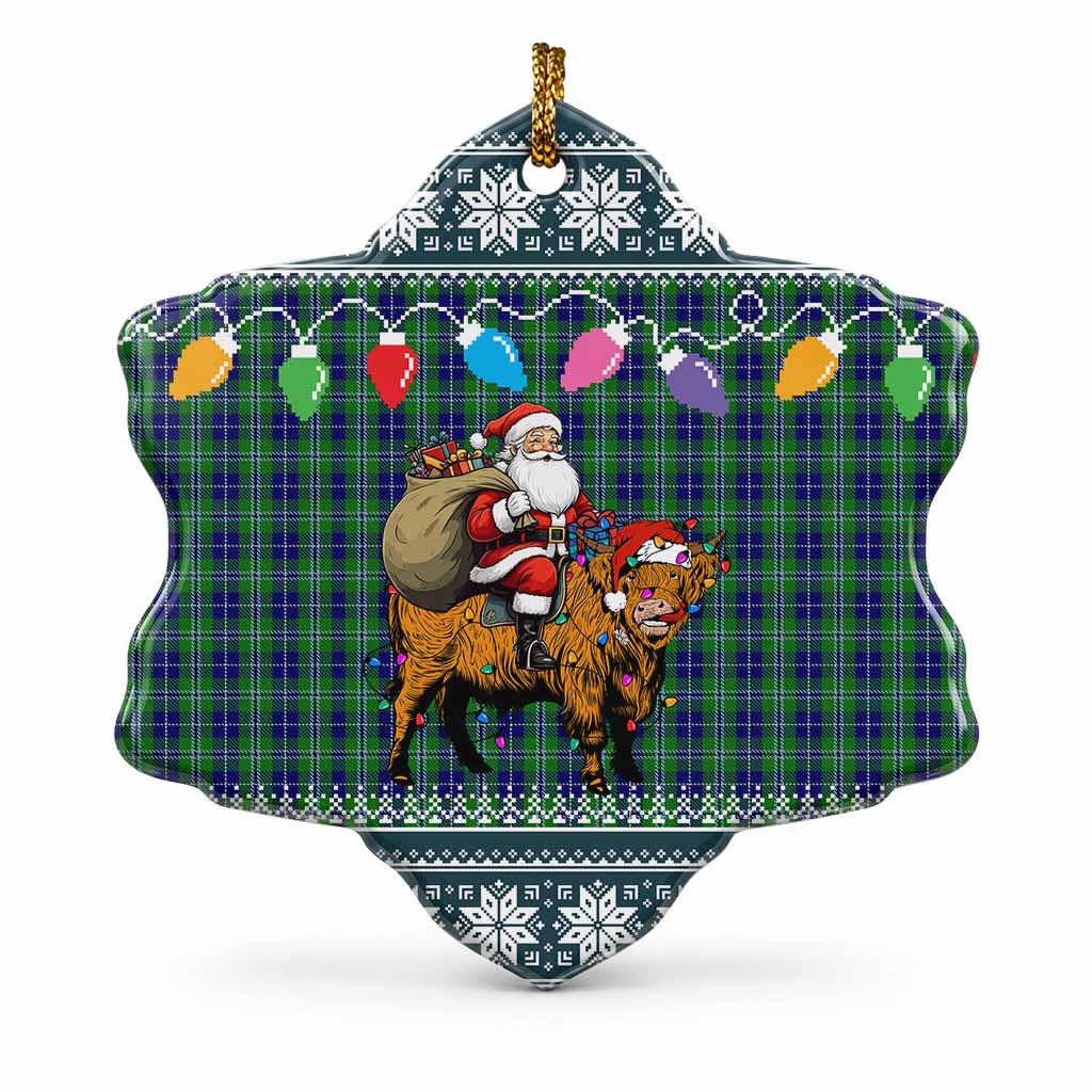 Douglas Nollaig Chridheil Santa Highland Coo Tartan Ceramic Snow Flake Ornament