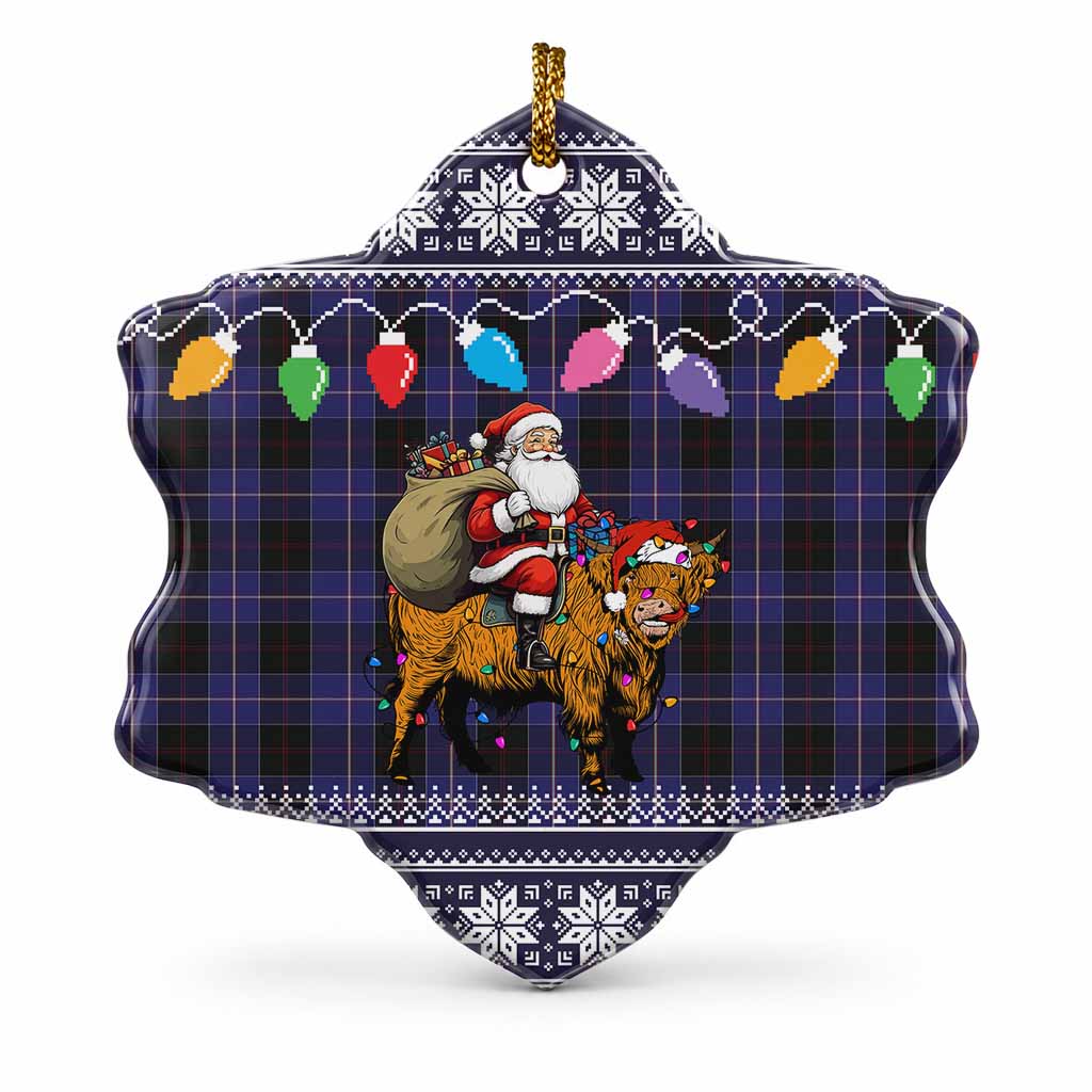 Dunlop Nollaig Chridheil Santa Highland Coo Tartan Ceramic Snow Flake Ornament