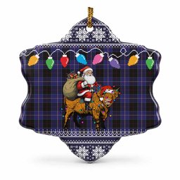Dunlop Nollaig Chridheil Santa Highland Coo Tartan Ceramic Snow Flake Ornament