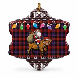 Brown (Broun) Nollaig Chridheil Santa Highland Coo Tartan Ceramic Snow Flake Ornament