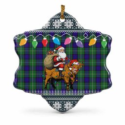 Alexander Nollaig Chridheil Santa Highland Coo Tartan Ceramic Snow Flake Ornament