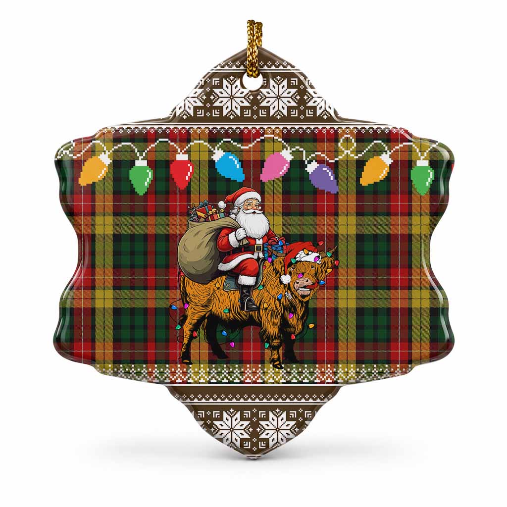Buchanan Nollaig Chridheil Santa Highland Coo Tartan Ceramic Snow Flake Ornament
