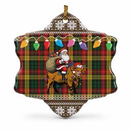 Buchanan Nollaig Chridheil Santa Highland Coo Tartan Ceramic Snow Flake Ornament