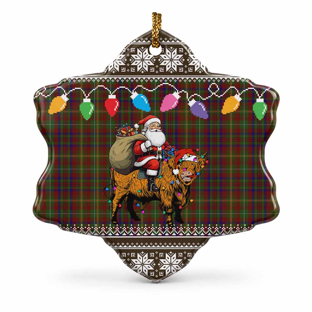 MacMaster (McMaster) Nollaig Chridheil Santa Highland Coo Tartan Ceramic Snow Flake Ornament