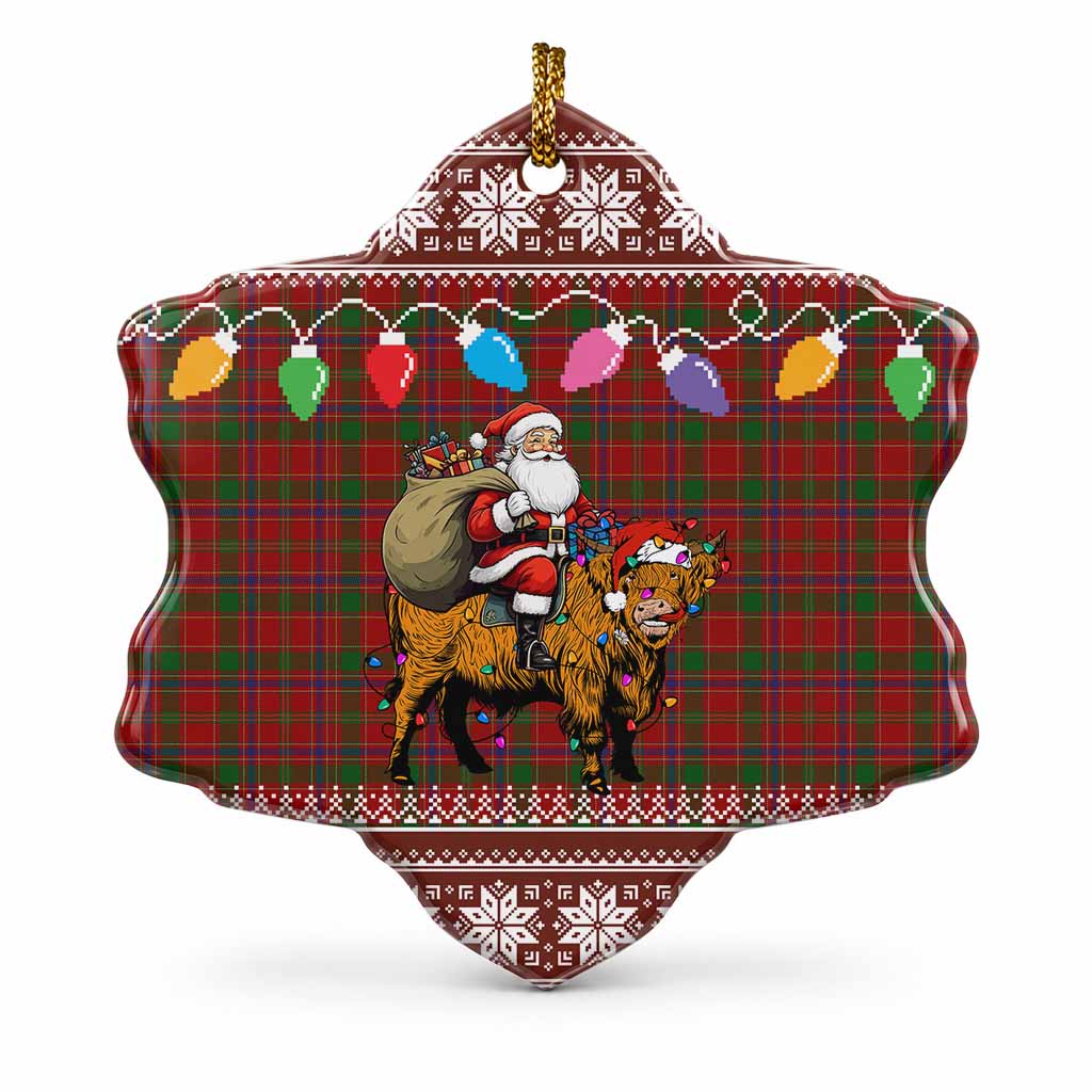 Munro (Monroe) Nollaig Chridheil Santa Highland Coo Tartan Ceramic Snow Flake Ornament
