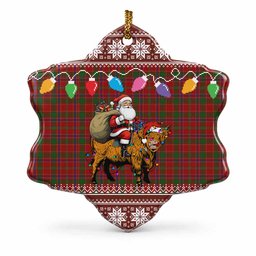 Munro (Monroe) Nollaig Chridheil Santa Highland Coo Tartan Ceramic Snow Flake Ornament