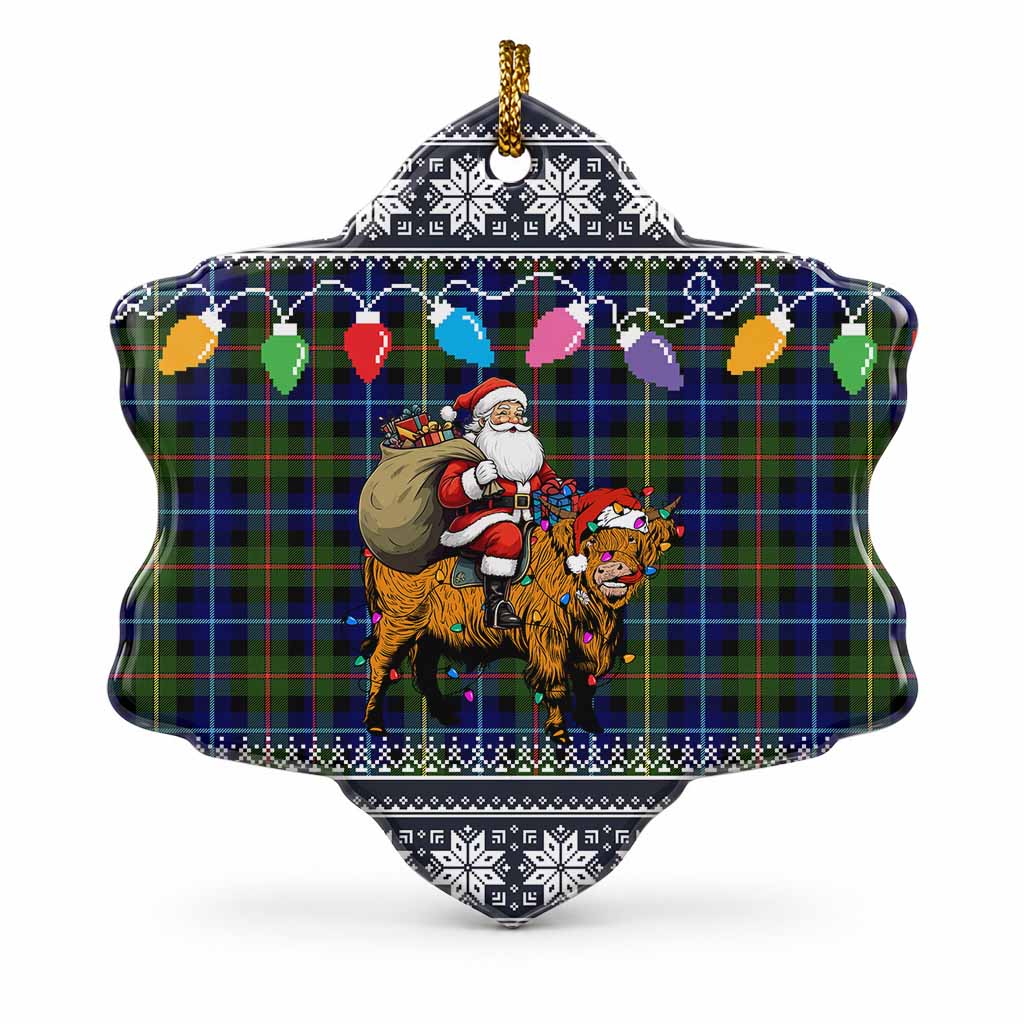 Smith Nollaig Chridheil Santa Highland Coo Tartan Ceramic Snow Flake Ornament