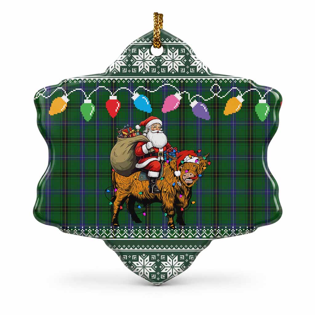 Henderson Nollaig Chridheil Santa Highland Coo Tartan Ceramic Snow Flake Ornament