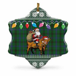 Henderson Nollaig Chridheil Santa Highland Coo Tartan Ceramic Snow Flake Ornament