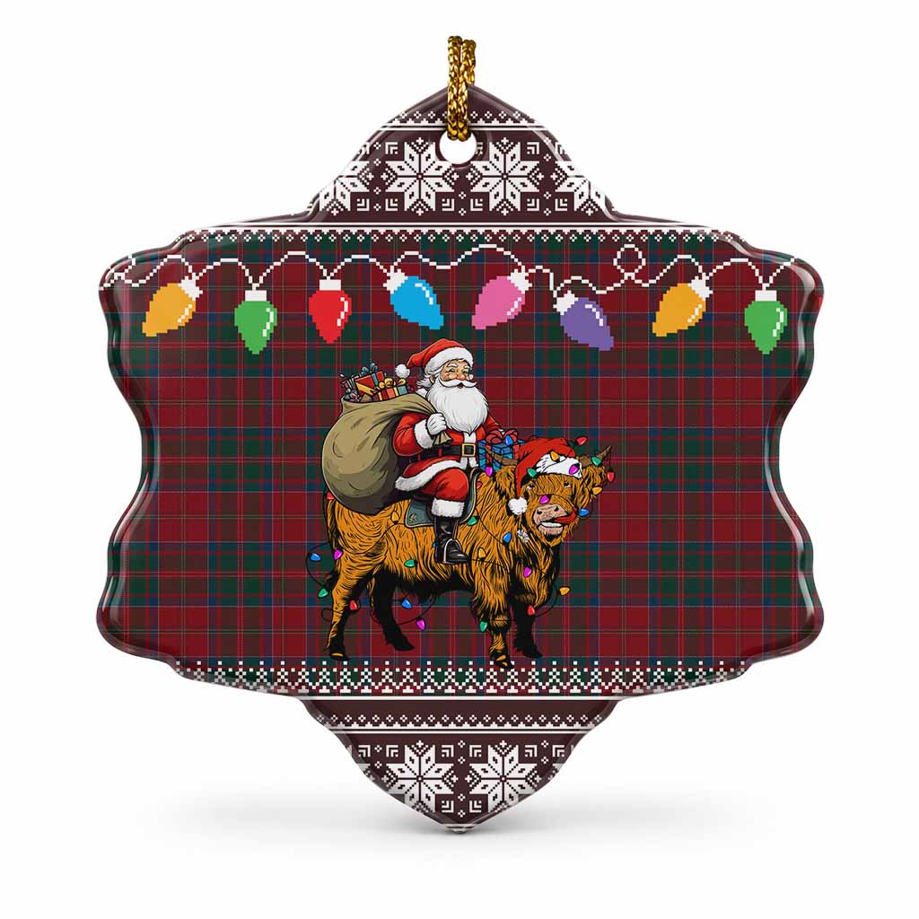 MacDonald (McDonald) of Glencoe Nollaig Chridheil Santa Highland Coo Tartan Ceramic Snow Flake Ornament