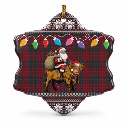 MacDonald (McDonald) of Glencoe Nollaig Chridheil Santa Highland Coo Tartan Ceramic Snow Flake Ornament