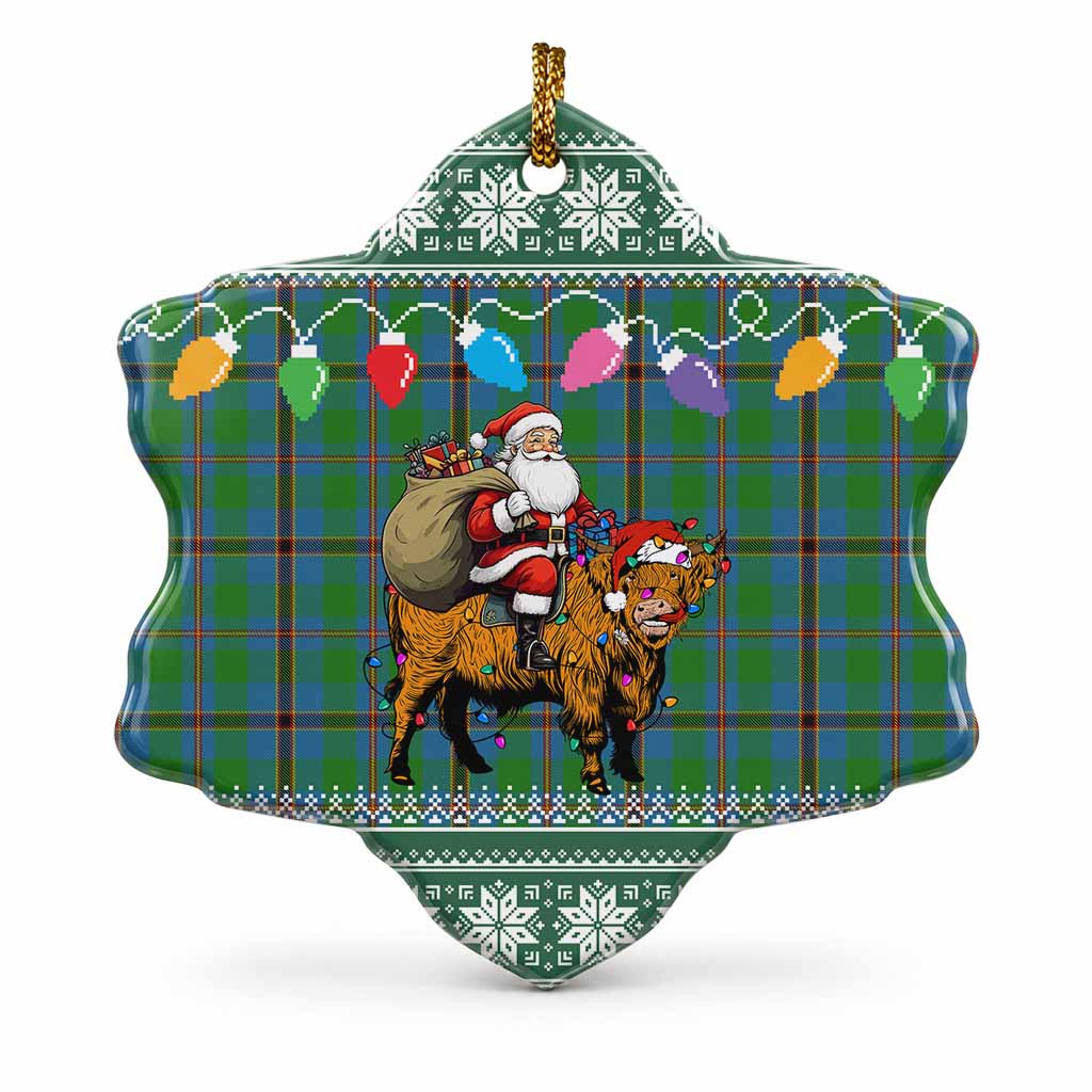 Snodgrass Nollaig Chridheil Santa Highland Coo Tartan Ceramic Snow Flake Ornament