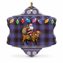 Rutherford Nollaig Chridheil Santa Highland Coo Tartan Ceramic Snow Flake Ornament