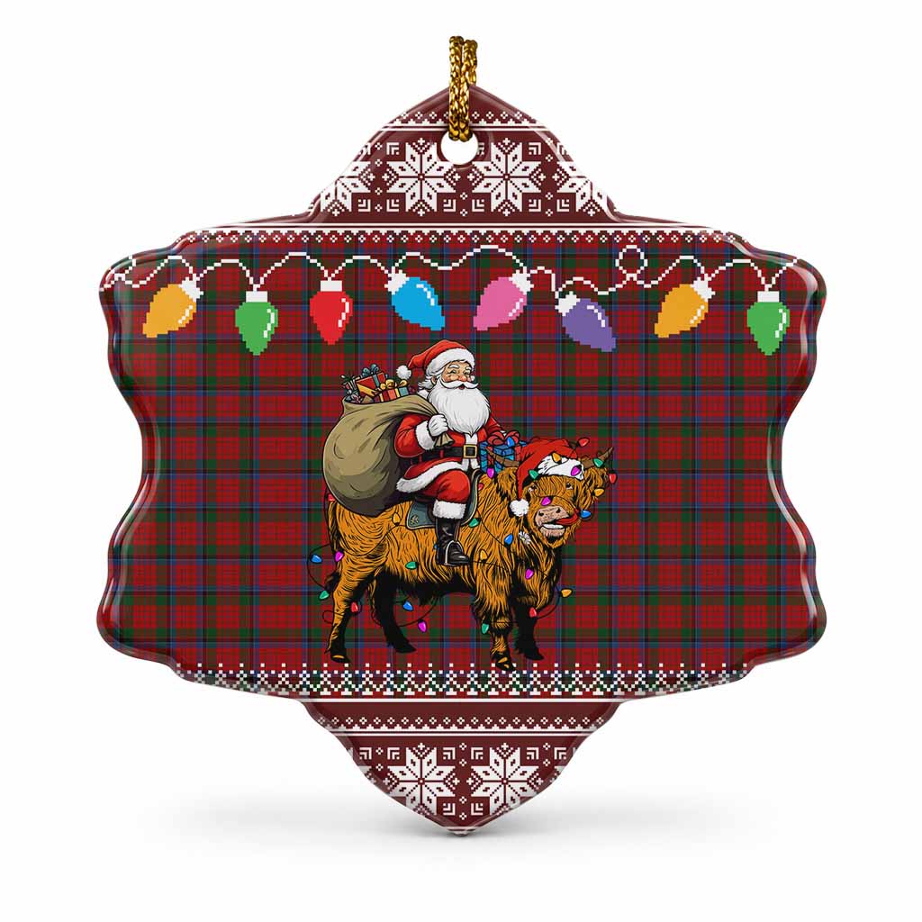 Nicolson Nollaig Chridheil Santa Highland Coo Tartan Ceramic Snow Flake Ornament