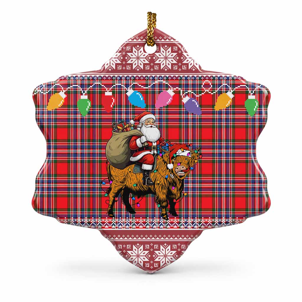 MacFarlane (McFarlane) Nollaig Chridheil Santa Highland Coo Tartan Ceramic Snow Flake Ornament