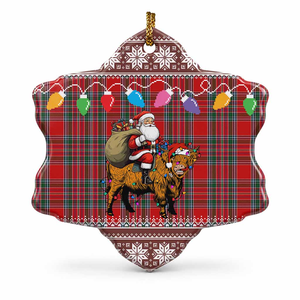 MacBean (MacBain) Nollaig Chridheil Santa Highland Coo Tartan Ceramic Snow Flake Ornament