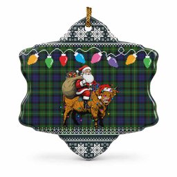 Rollo Nollaig Chridheil Santa Highland Coo Tartan Ceramic Snow Flake Ornament