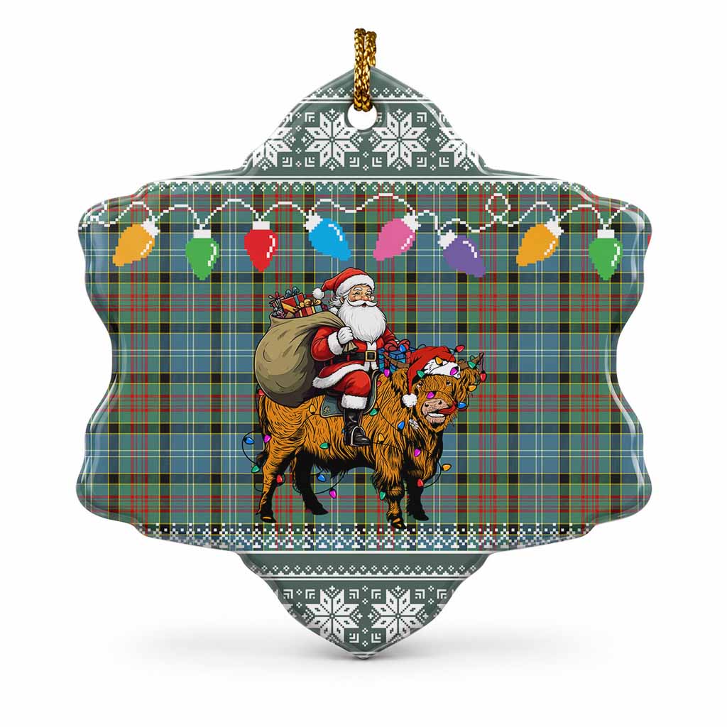 Paisley Nollaig Chridheil Santa Highland Coo Tartan Ceramic Snow Flake Ornament