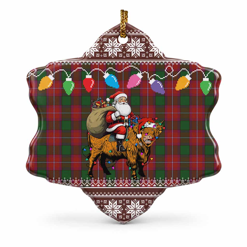 Rattray Nollaig Chridheil Santa Highland Coo Tartan Ceramic Snow Flake Ornament