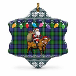 Meldrum Nollaig Chridheil Santa Highland Coo Tartan Ceramic Snow Flake Ornament