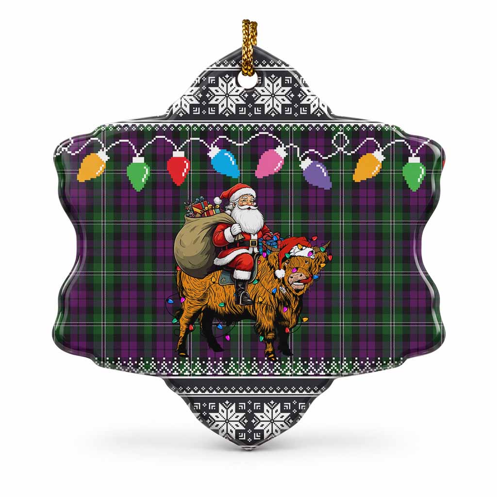 Wilson Nollaig Chridheil Santa Highland Coo Tartan Ceramic Snow Flake Ornament